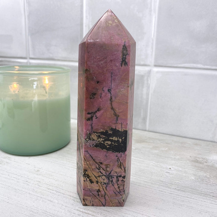 Large Polished Rhodonite Tower