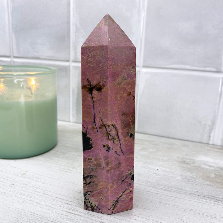 Large Polished Rhodonite Tower