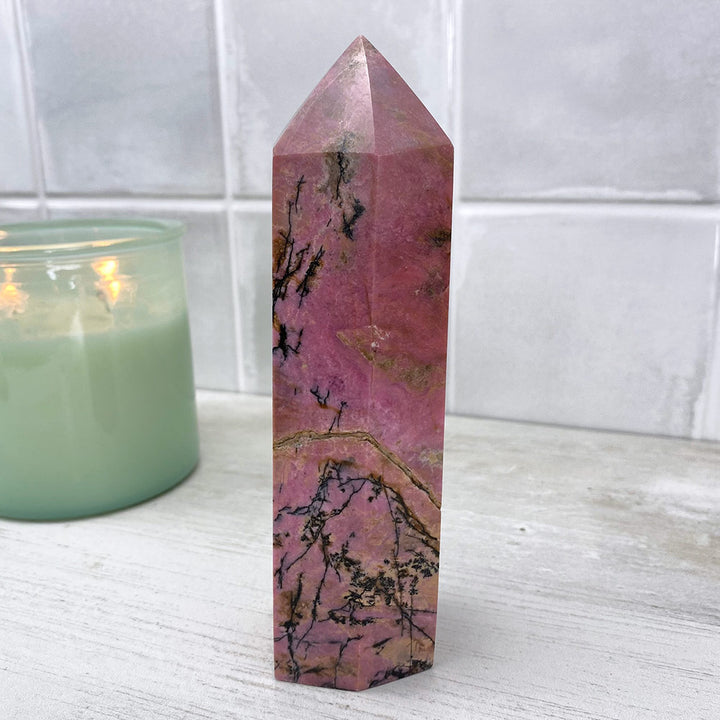 Large Polished Rhodonite Tower