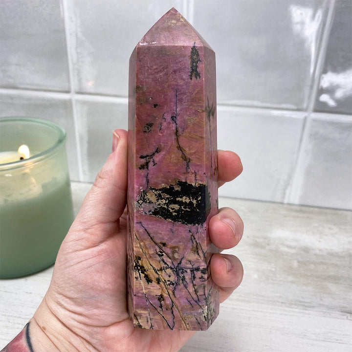 Large Polished Rhodonite Tower