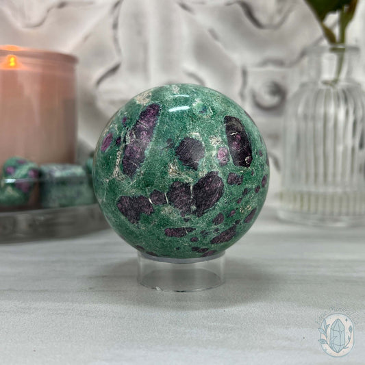 63mm Polished UV Reactive Ruby Fuschite Sphere