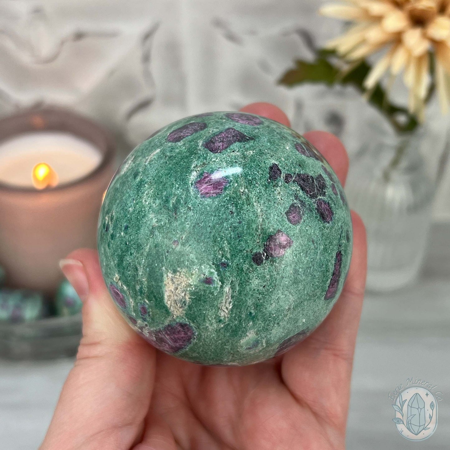 63mm Polished UV Reactive Ruby Fuschite Sphere