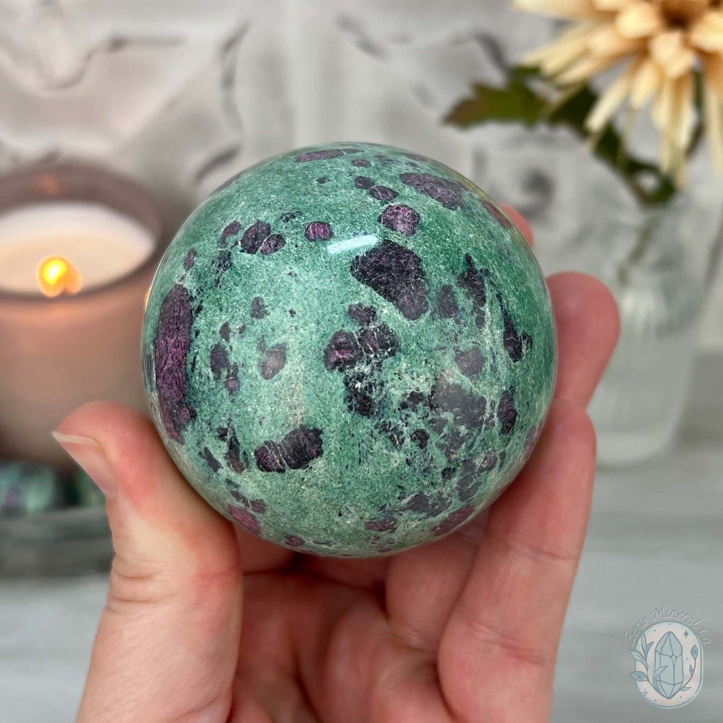 63mm Polished UV Reactive Ruby Fuschite Sphere