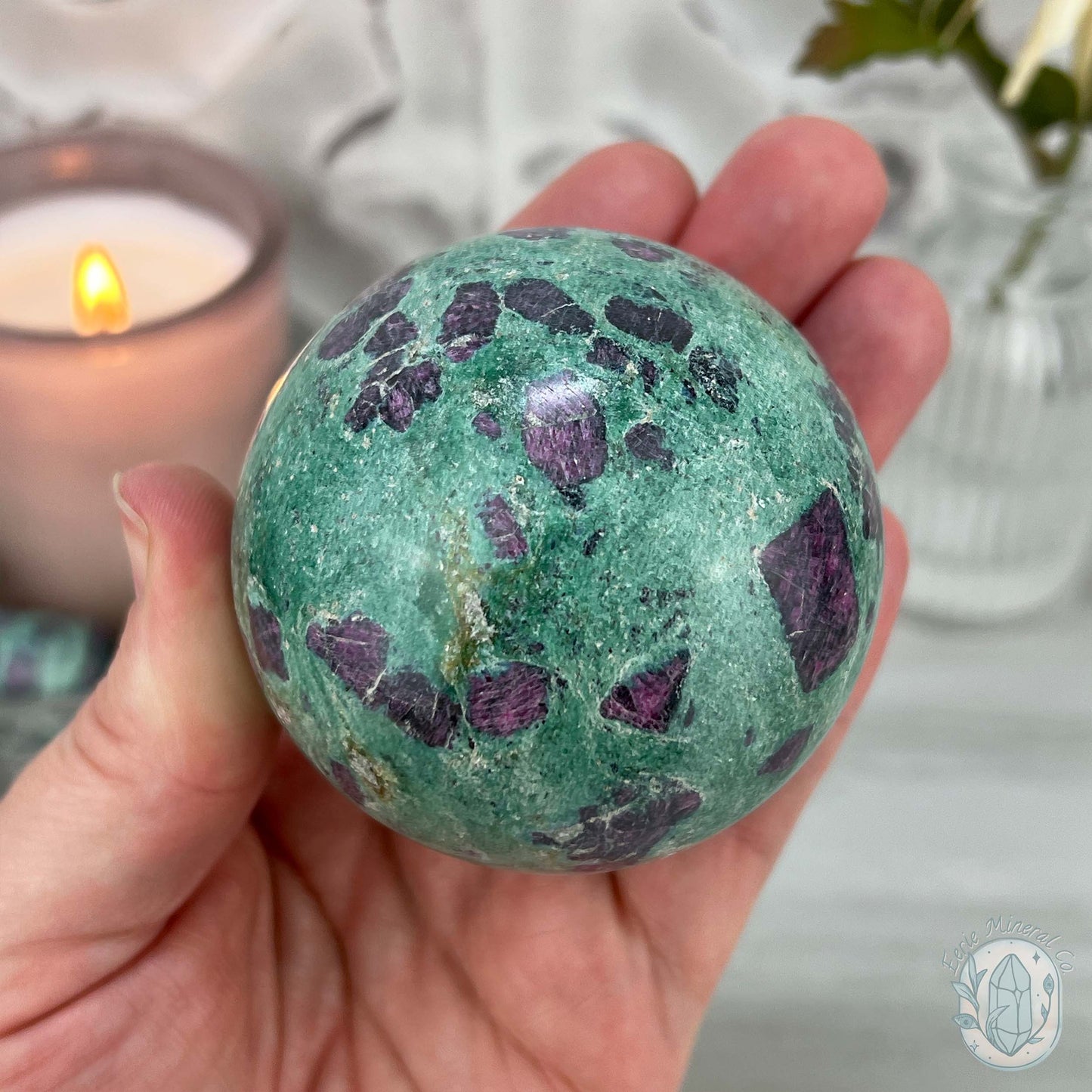 63mm Polished UV Reactive Ruby Fuschite Sphere