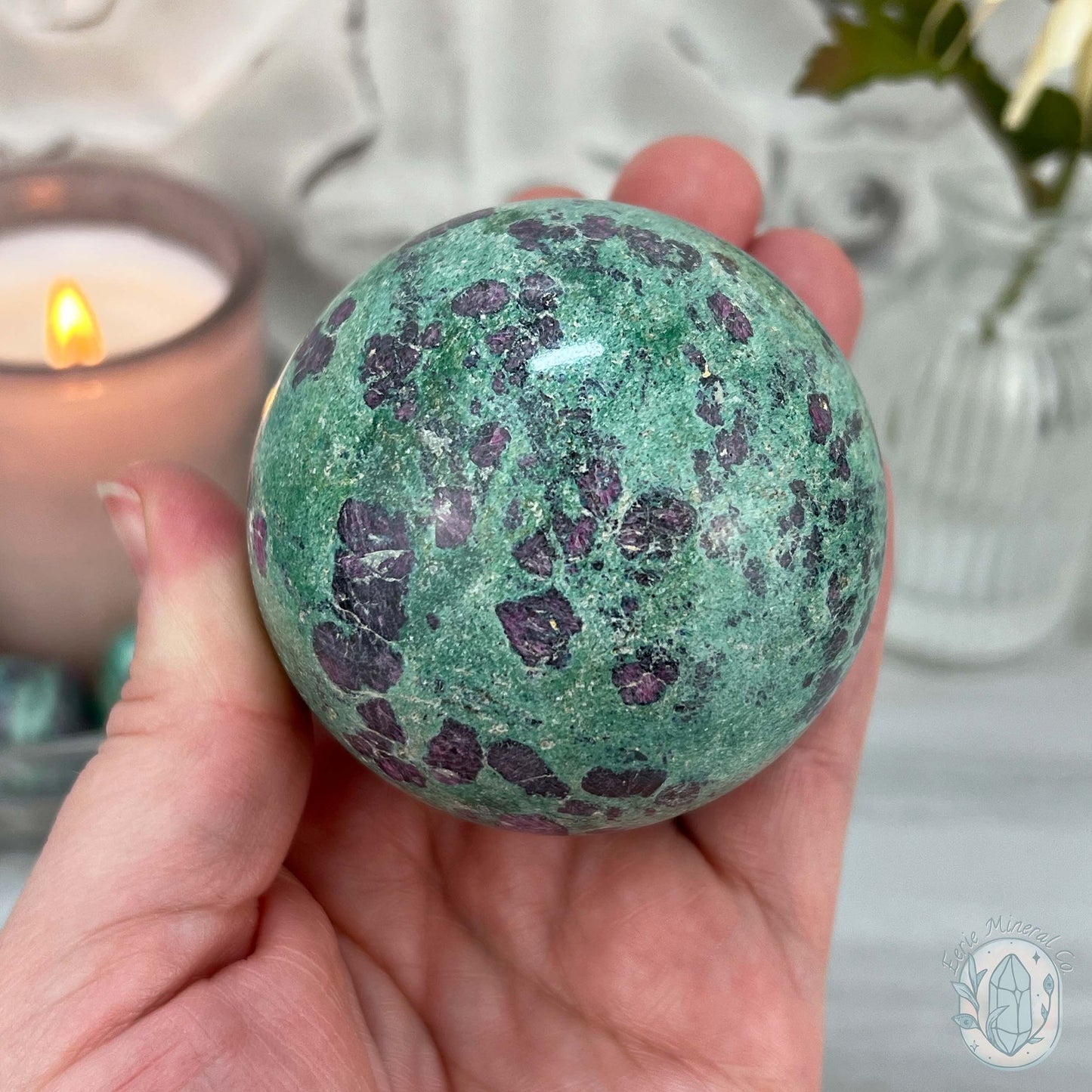 63mm Polished UV Reactive Ruby Fuschite Sphere