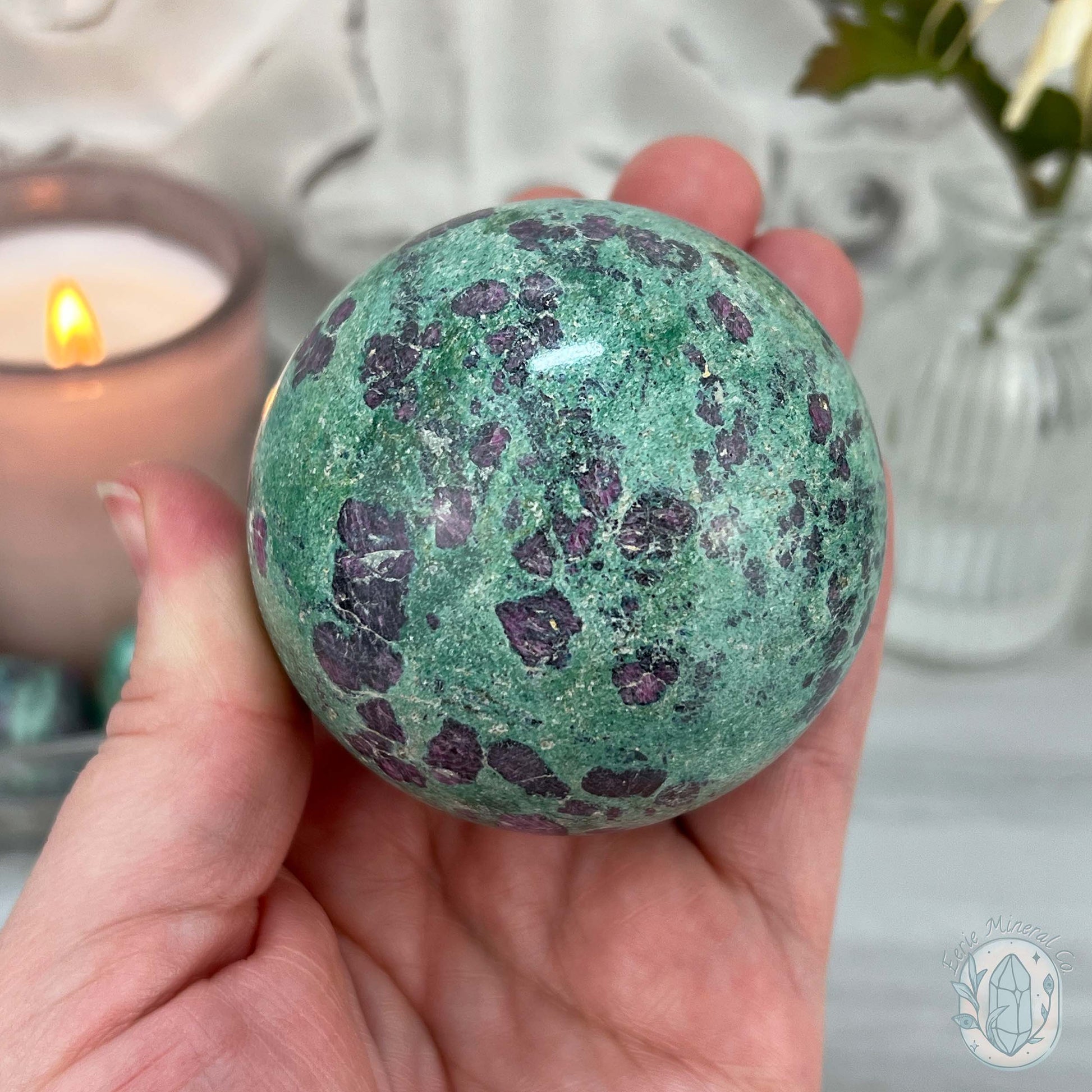 63mm Polished UV Reactive Ruby Fuschite Sphere