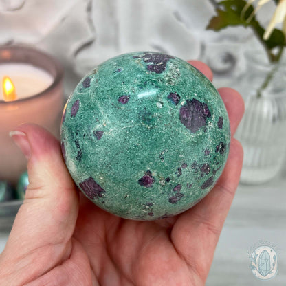 63mm Polished UV Reactive Ruby Fuschite Sphere