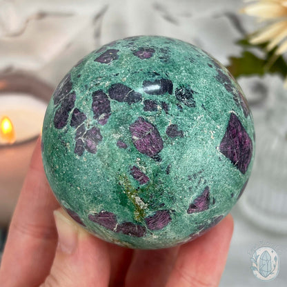 63mm Polished UV Reactive Ruby Fuschite Sphere
