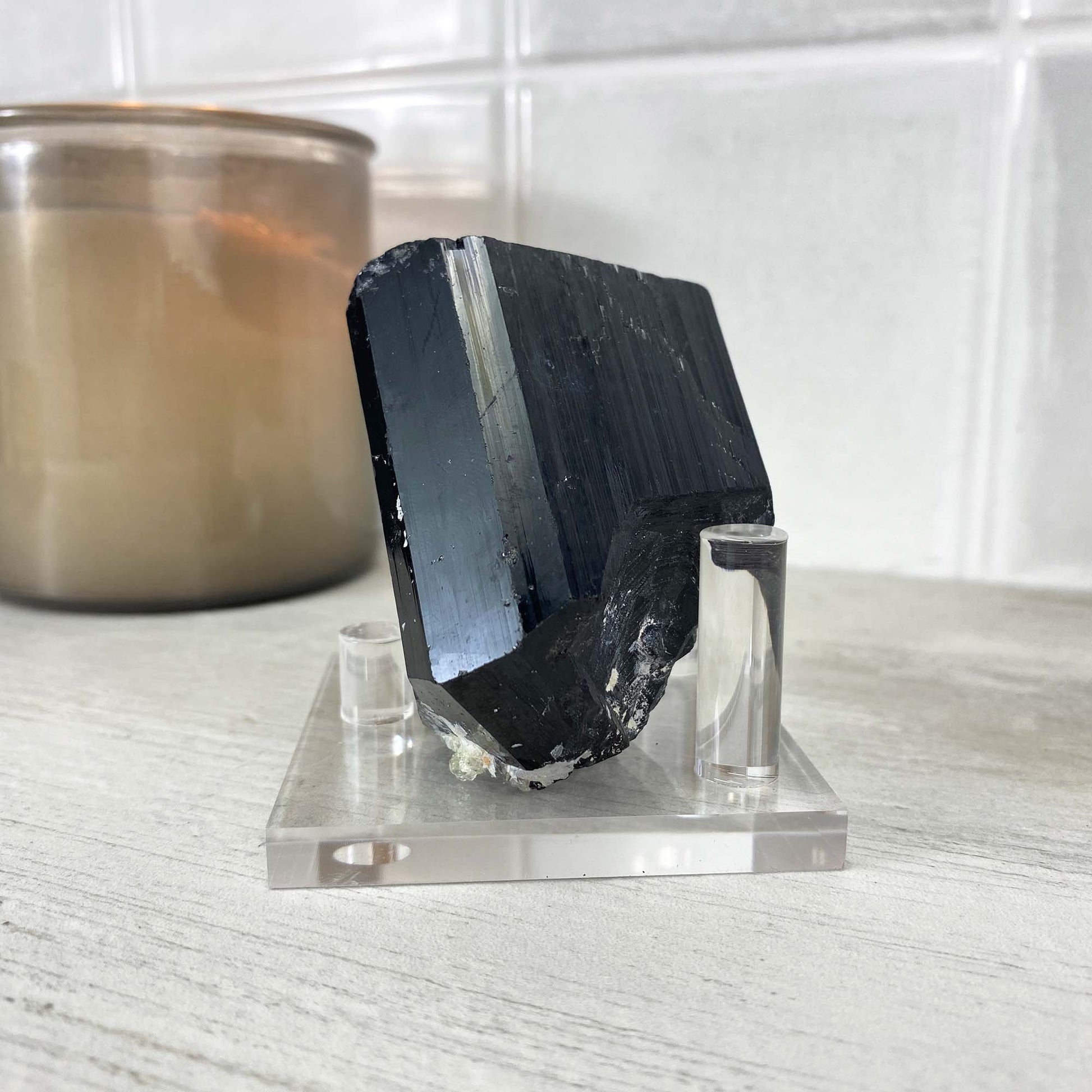 Erongo Mountain Schorl (black tourmaline) with Hyalite Specimen