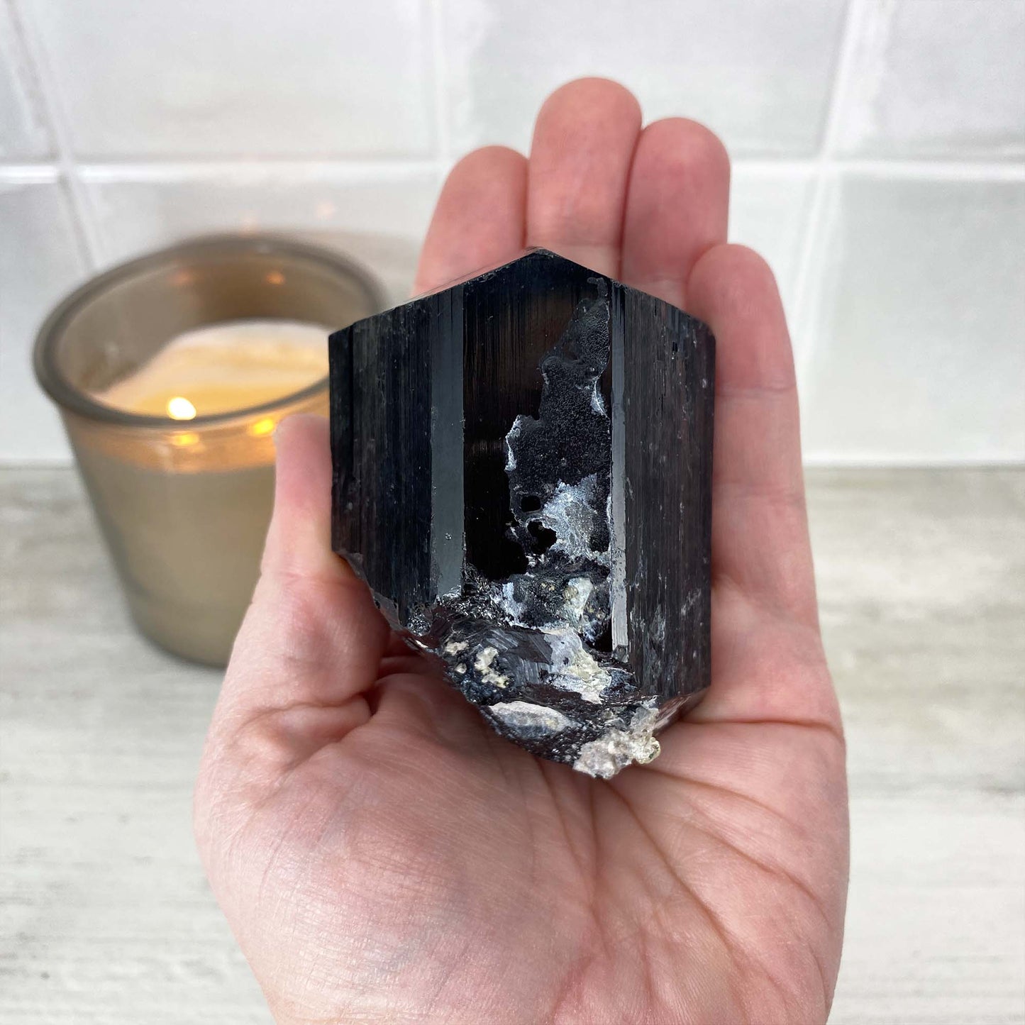 Erongo Mountain Schorl (black tourmaline) with Hyalite Specimen