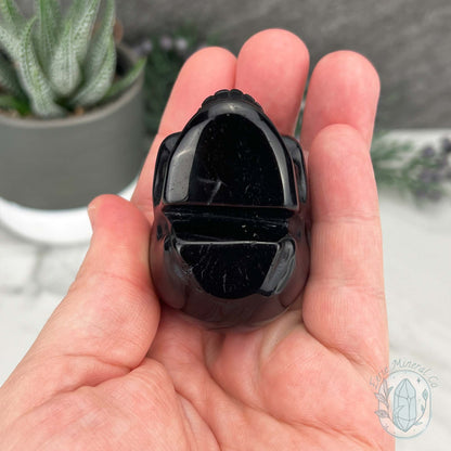 Polished Silver Sheen Obsidian Skull Carving