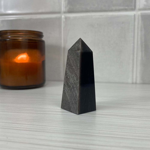 Polished Silver Obsidian Tower