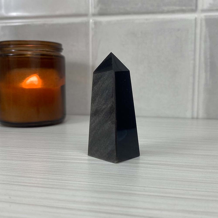 Polished Silver Obsidian Tower