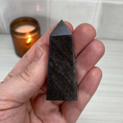 Polished Silver Obsidian Tower