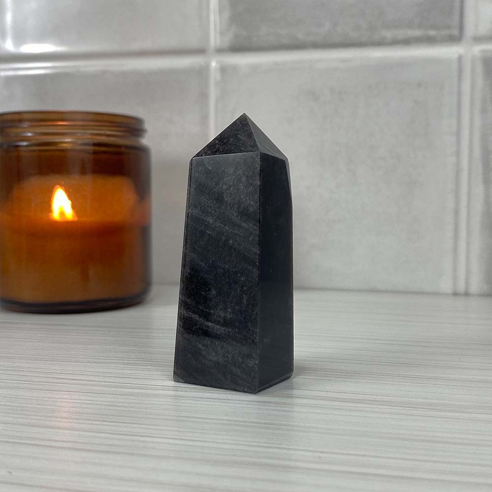 Polished Silver Obsidian Tower