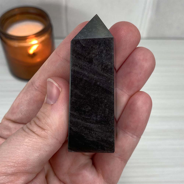 Polished Silver Obsidian Tower