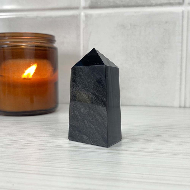 Polished Silver Obsidian Tower