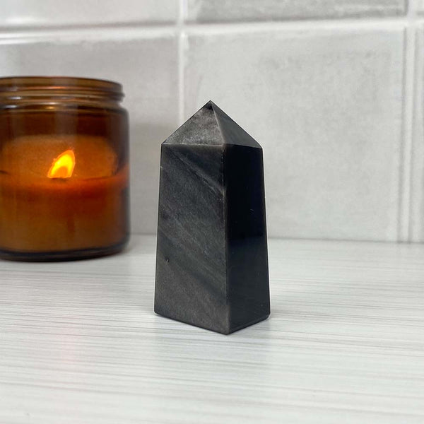 Polished Silver Obsidian Tower