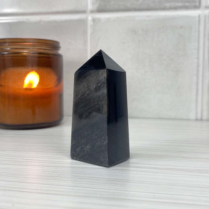 Polished Silver Obsidian Tower