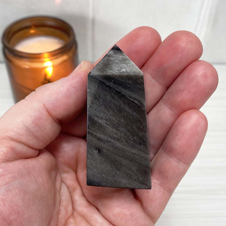 Polished Silver Obsidian Tower