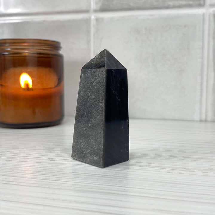 Polished Silver Obsidian Tower