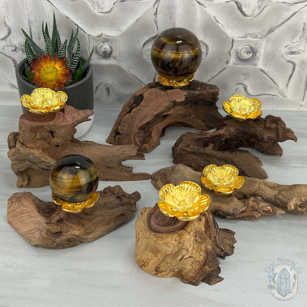 Driftwood Gold Blossom Single Sphere Holder Stands