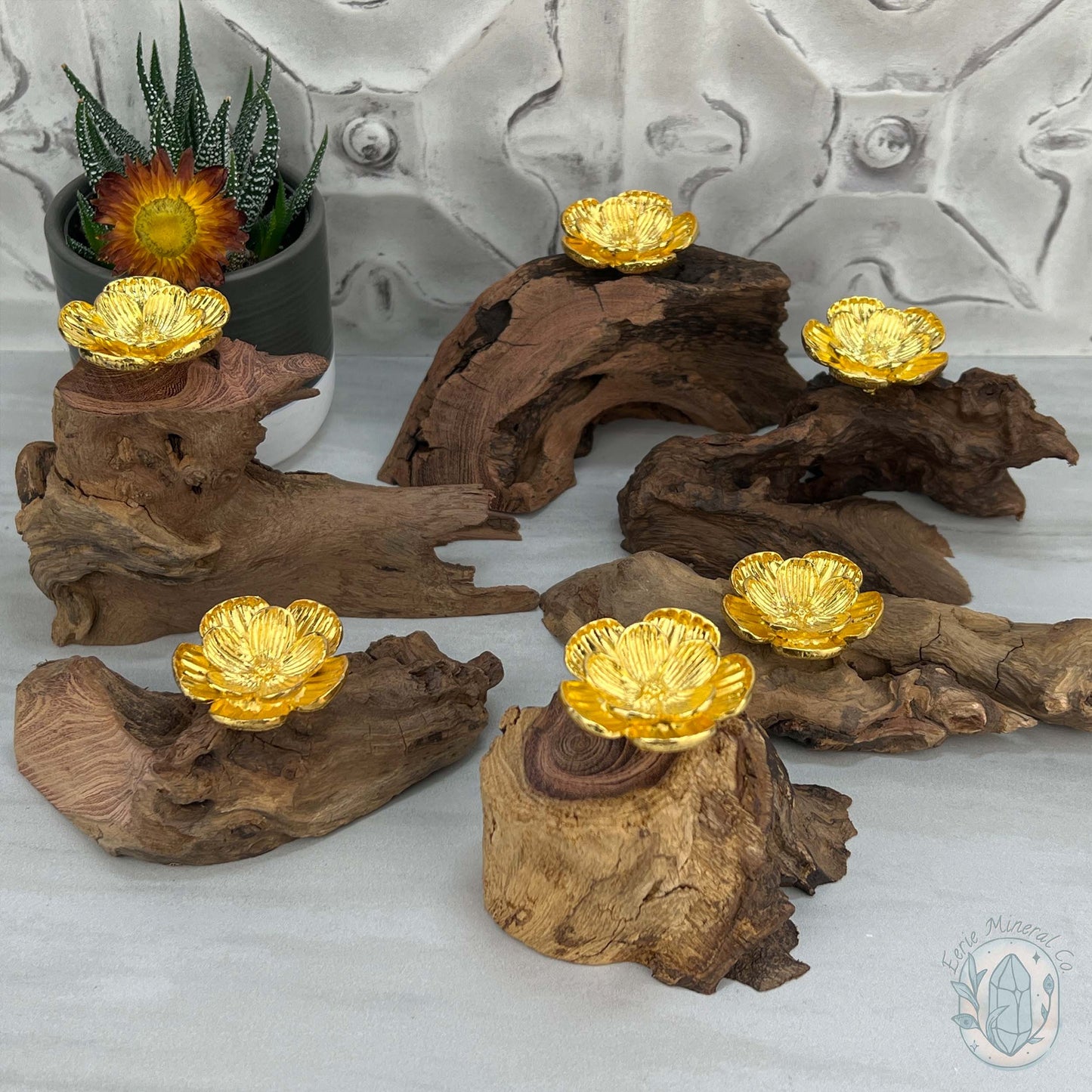 Driftwood Gold Blossom Single Sphere Holder Stands