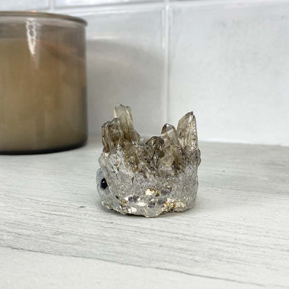 Smoky Quartz Crystal Cluster Specimen Hedgehog Carving