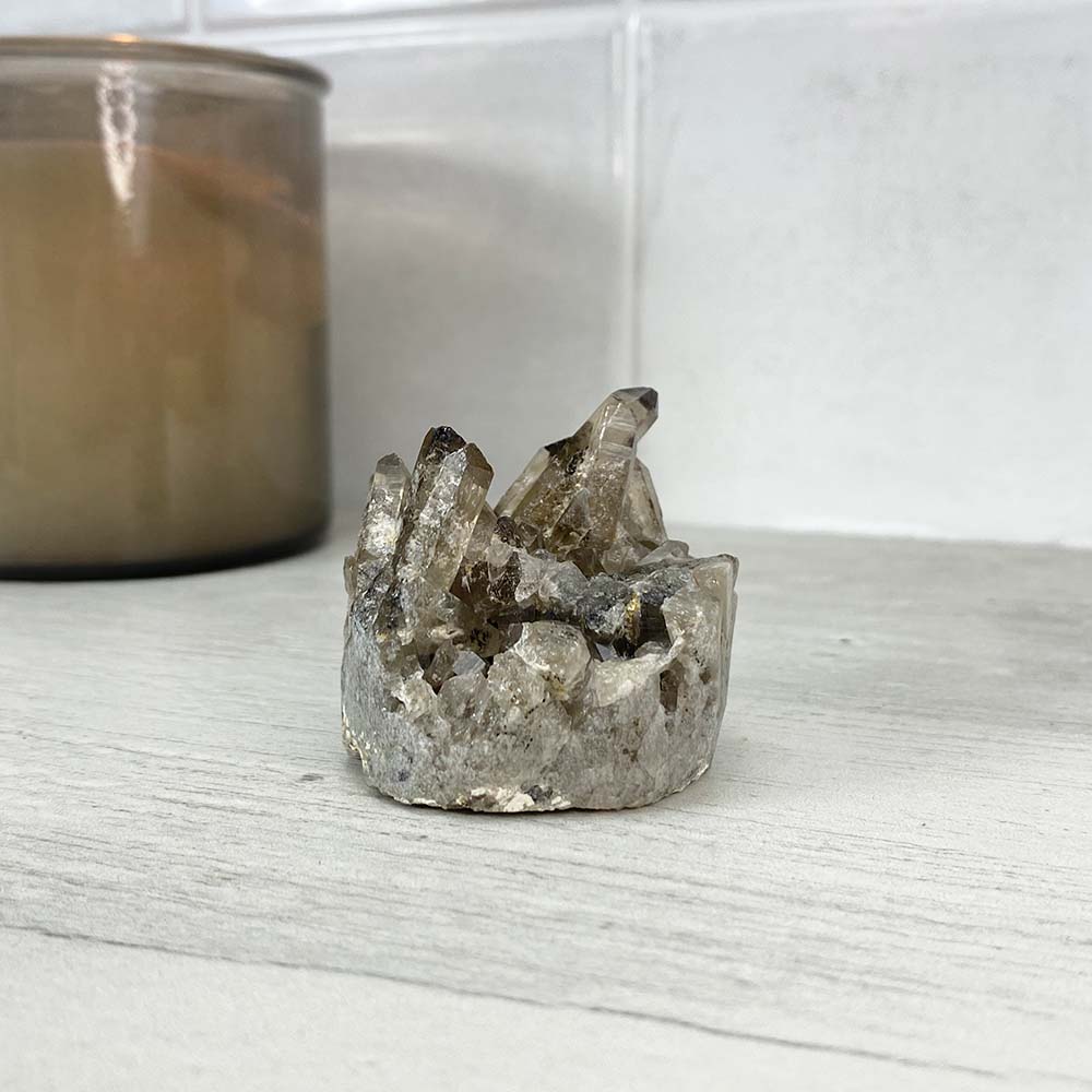 Smoky Quartz Crystal Cluster Specimen Hedgehog Carving
