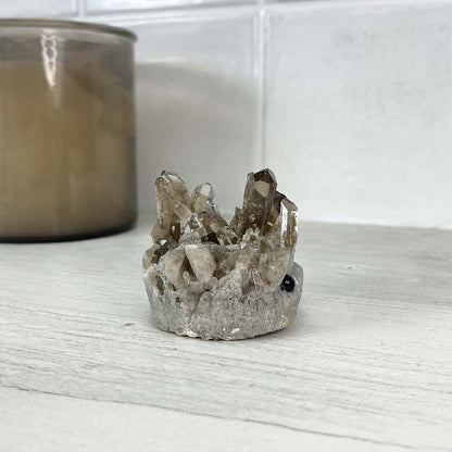 Smoky Quartz Crystal Cluster Specimen Hedgehog Carving