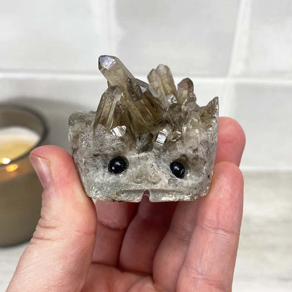Smoky Quartz Crystal Cluster Specimen Hedgehog Carving
