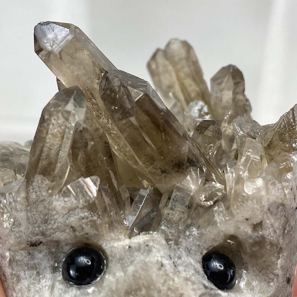 Smoky Quartz Crystal Cluster Specimen Hedgehog Carving