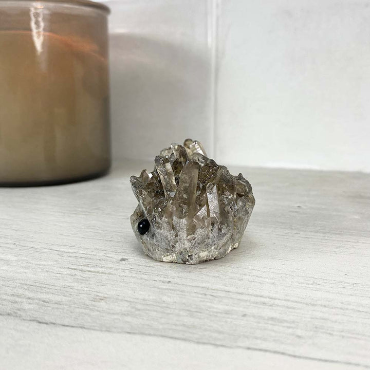 Smoky Quartz Crystal Cluster Specimen Hedgehog Carving