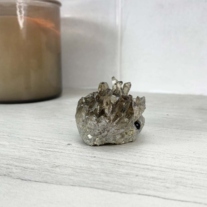 Smoky Quartz Crystal Cluster Specimen Hedgehog Carving