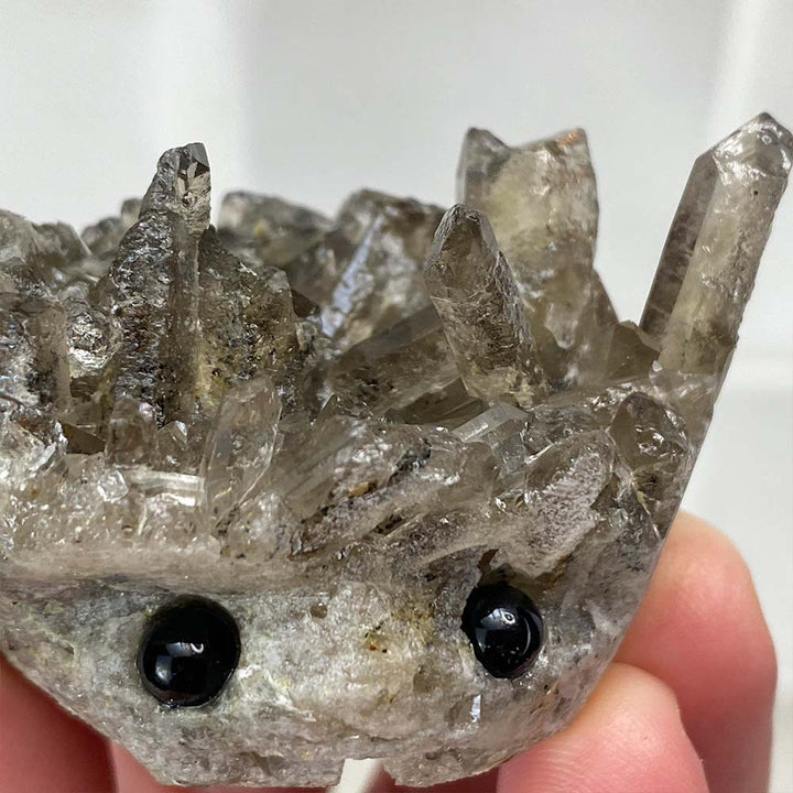 Smoky Quartz Crystal Cluster Specimen Hedgehog Carving