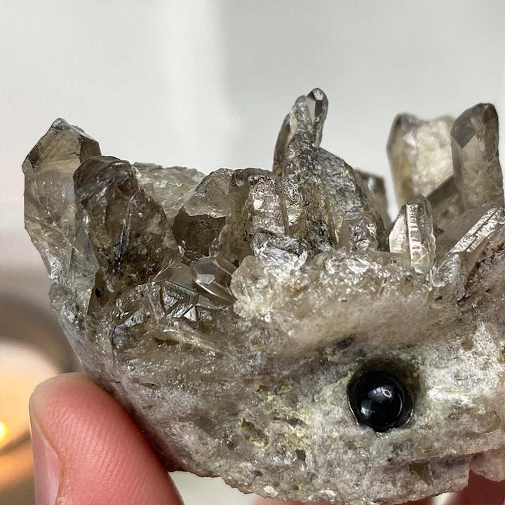 Smoky Quartz Crystal Cluster Specimen Hedgehog Carving