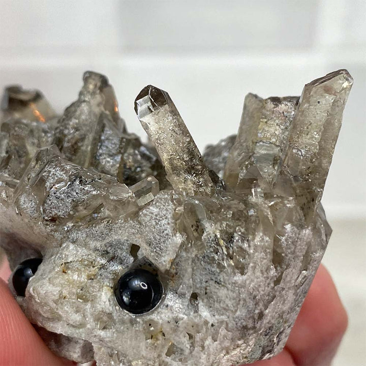 Smoky Quartz Crystal Cluster Specimen Hedgehog Carving