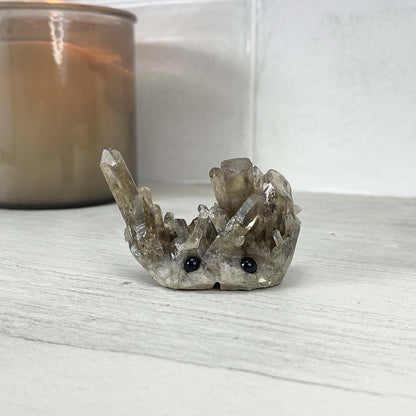 Smoky Quartz Crystal Cluster Specimen Hedgehog Carving