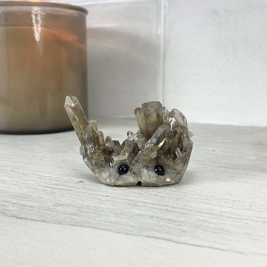 Smoky Quartz Crystal Cluster Specimen Hedgehog Carving