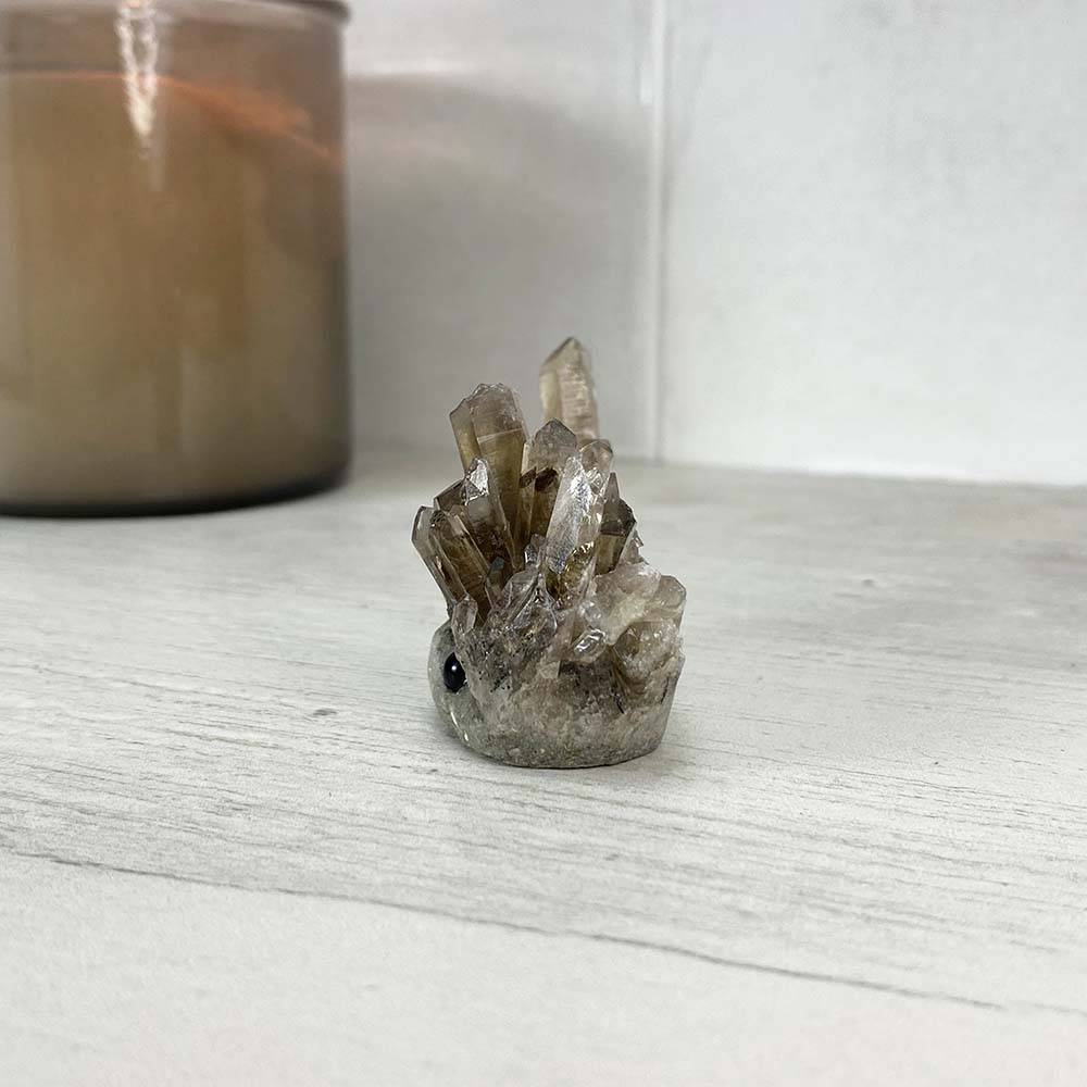Smoky Quartz Crystal Cluster Specimen Hedgehog Carving