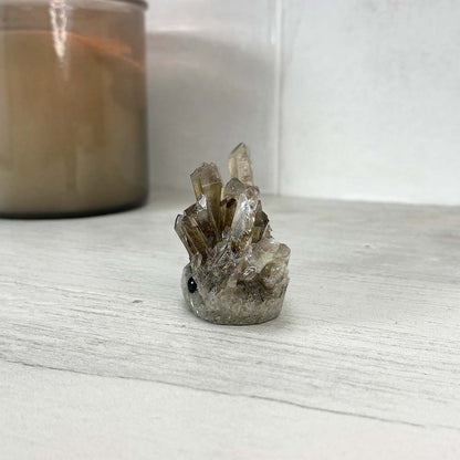 Smoky Quartz Crystal Cluster Specimen Hedgehog Carving