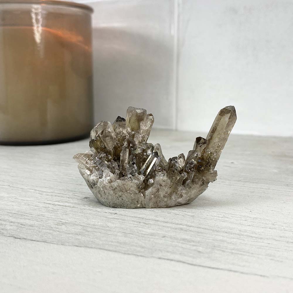 Smoky Quartz Crystal Cluster Specimen Hedgehog Carving