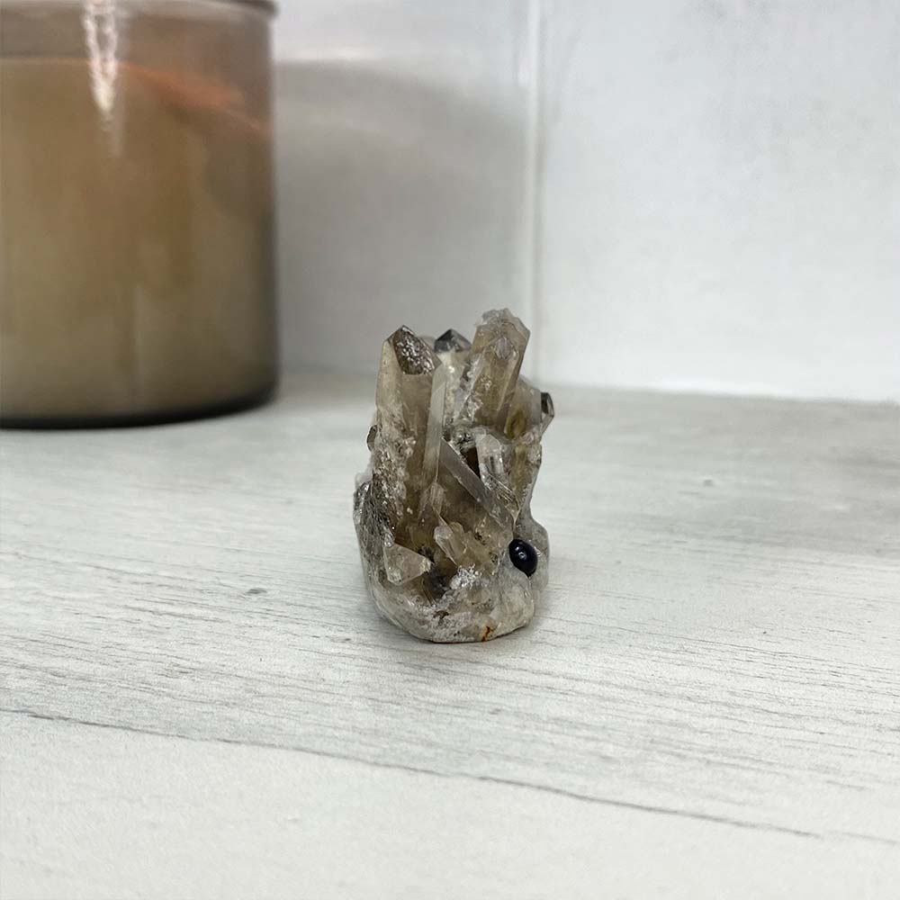 Smoky Quartz Crystal Cluster Specimen Hedgehog Carving