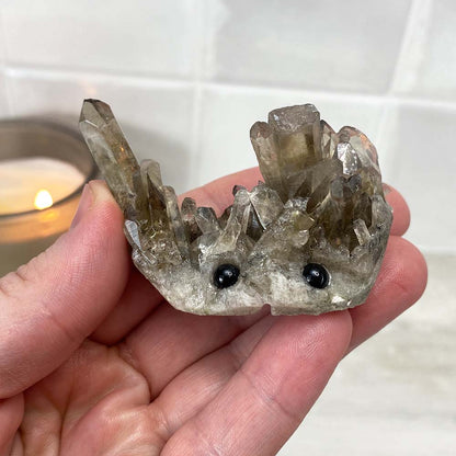 Smoky Quartz Crystal Cluster Specimen Hedgehog Carving