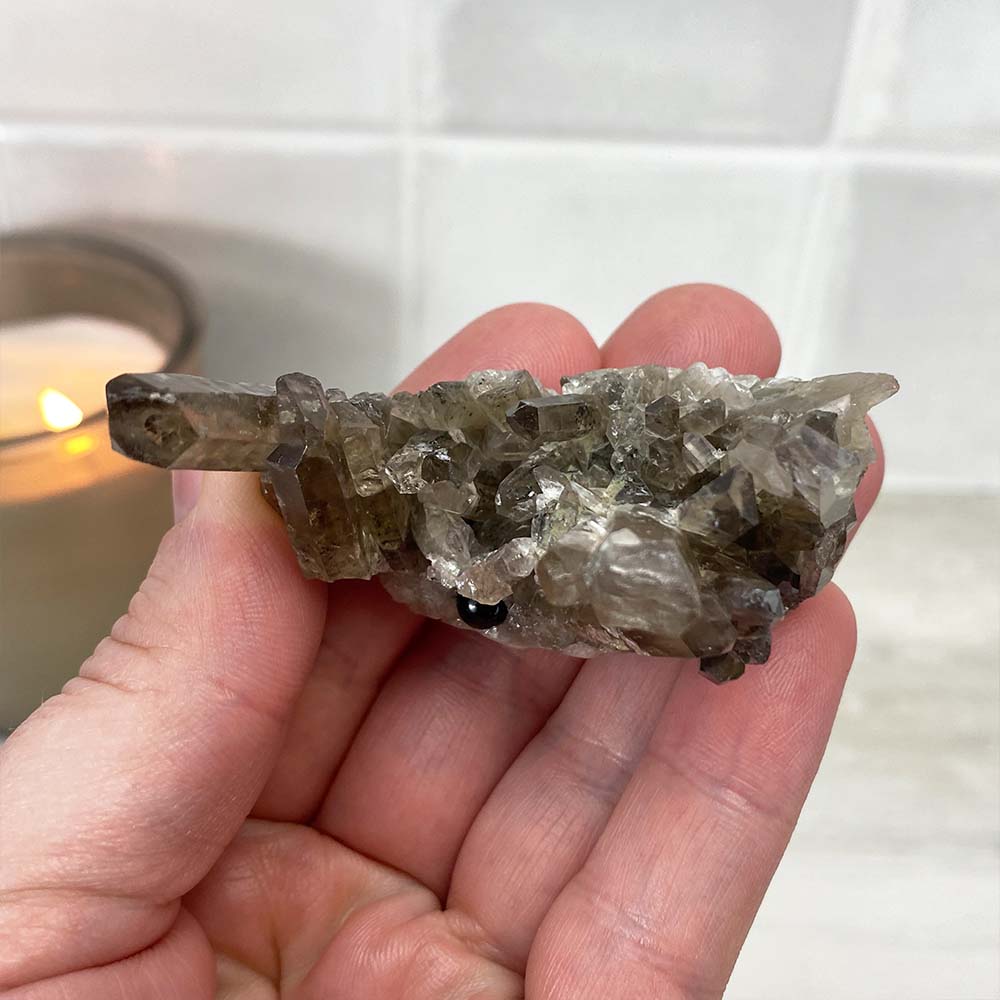 Smoky Quartz Crystal Cluster Specimen Hedgehog Carving