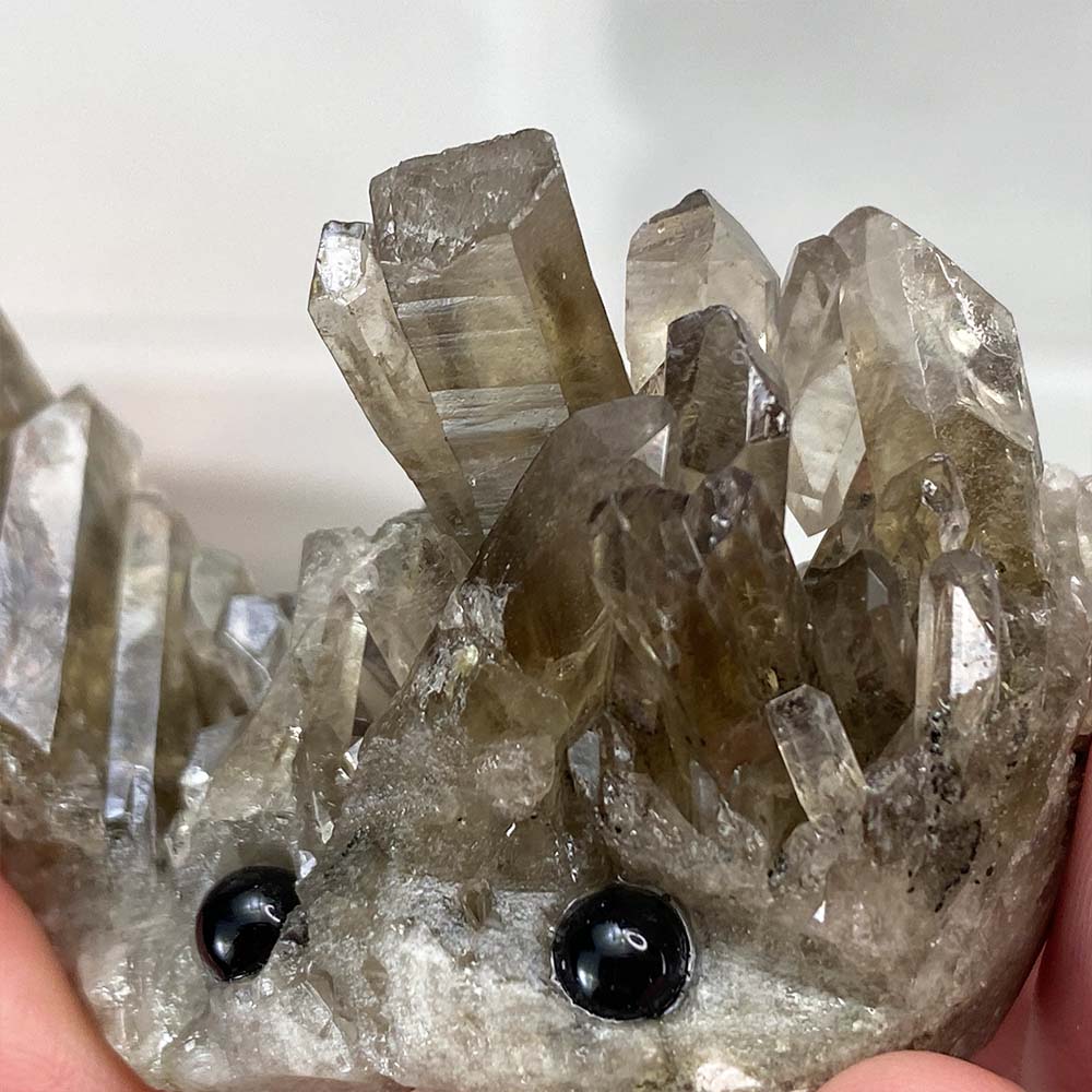Smoky Quartz Crystal Cluster Specimen Hedgehog Carving