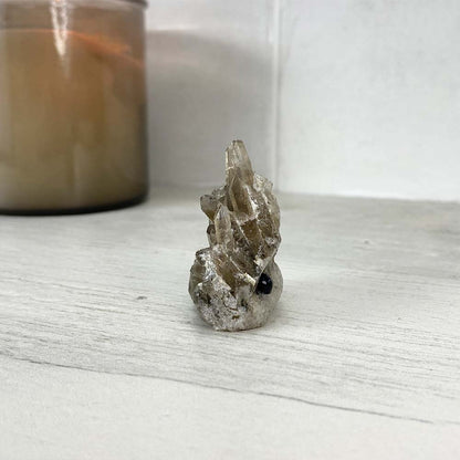 Smoky Quartz Crystal Cluster Specimen Hedgehog Carving