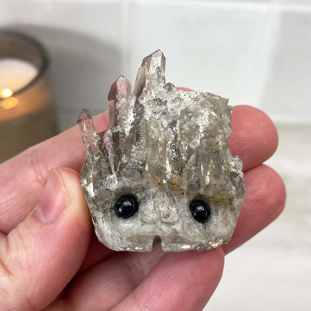 Smoky Quartz Crystal Cluster Specimen Hedgehog Carving
