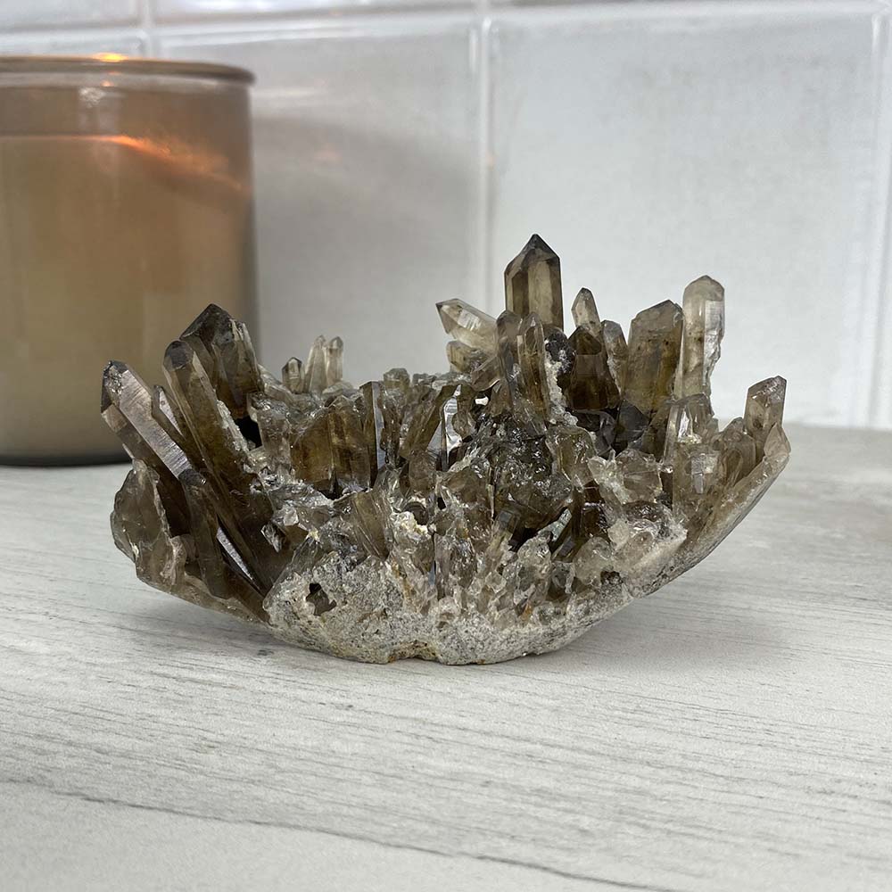 Smoky Quartz Crystal Cluster Specimen Hedgehog Carving