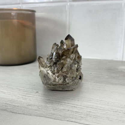 Smoky Quartz Crystal Cluster Specimen Hedgehog Carving